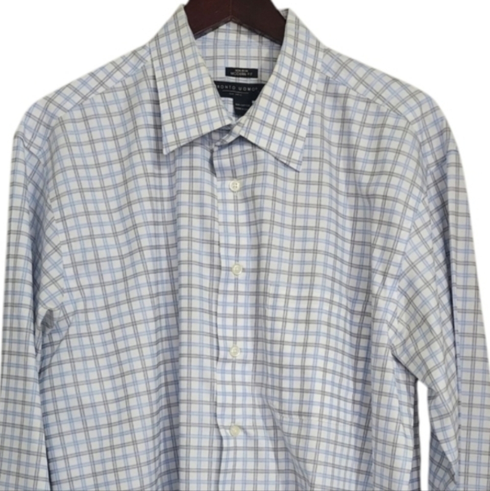 Pronto Uomo Modern Fit Non-iron Blue Button Down Shirt - 17, 36/37 Tall